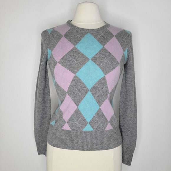 BROOKS BROTHERS Grey Pastel Argyle Sweater Size XS Lambswool Preppy Y2K - Picture 3 of 8